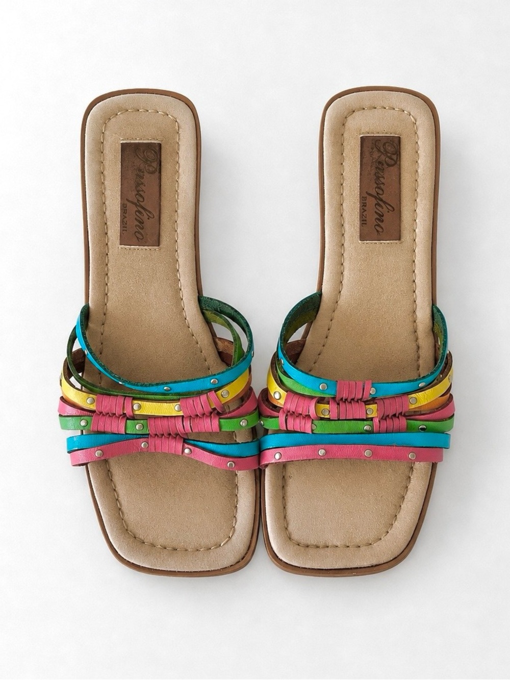 🌈🌺 Y2K vintage multicolour leather Sandals kitten heels mules